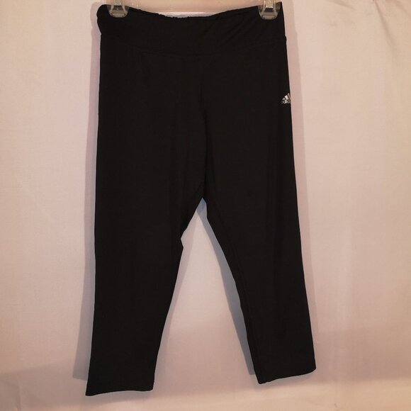 Adidas Climalite Ladies Capri Length Elastic Waist Black Leggings - Picture 1 of 8